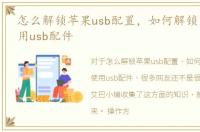 怎么解锁苹果usb配置，如何解锁iphone使用usb配件