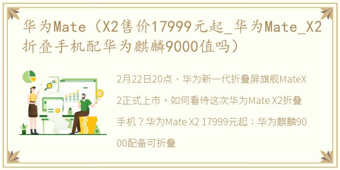 华为Mate（X2售价17999元起_华为Mate_X2折叠手机配华为麒麟9000值吗）