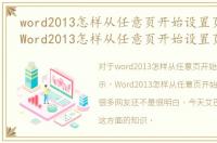 word2013怎样从任意页开始设置页码显示，Word2013怎样从任意页开始设置页码