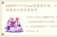 2020年1-11月suv销量排行榜，1-11月SUV销量排行榜完整榜单