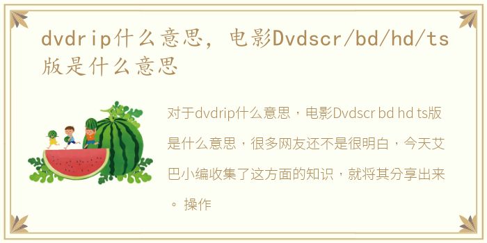 dvdrip什么意思，电影Dvdscr/bd/hd/ts版是什么意思