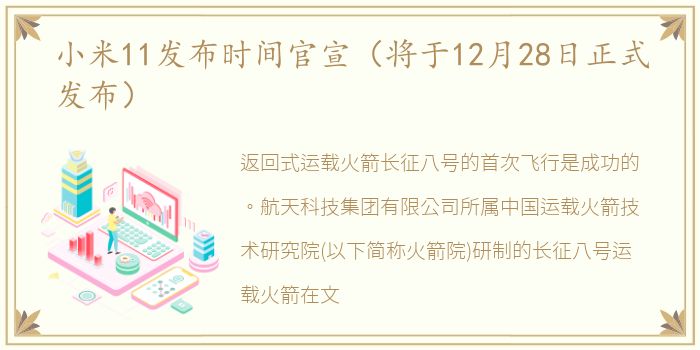 小米11发布时间官宣（将于12月28日正式发布）