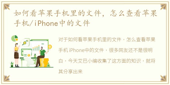 如何看苹果手机里的文件，怎么查看苹果手机/iPhone中的文件