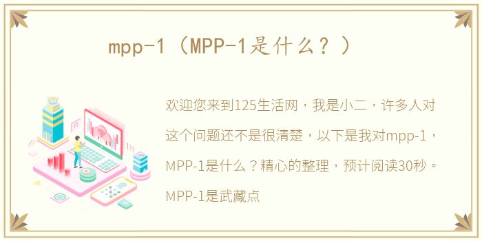 mpp-1（MPP-1是什么？）