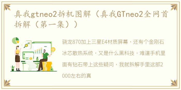 真我gtneo2拆机图解（真我GTneo2全网首拆解（第一集））