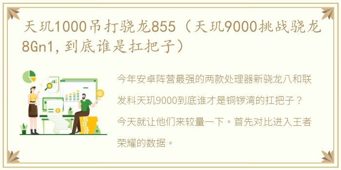 天玑1000吊打骁龙855（天玑9000挑战骁龙8Gn1,到底谁是扛把子）