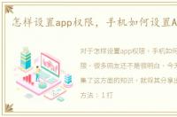 怎样设置app权限，手机如何设置APP权限