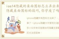 ios14隐藏的桌面图标怎么弄出来（iOS14隐藏桌面图标的技巧,你学废了吗）