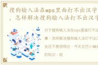 搜狗输入法在wps里面打不出汉字来咋回事，怎样解决搜狗输入法打不出汉字