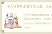 个人征信网上查询怎么查，具体方法