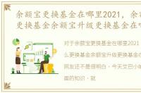 余额宝更换基金在哪里2021，余额宝怎么更换基金余额宝升级更换基金在哪里