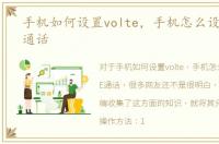 手机如何设置volte，手机怎么设置VoLTE通话