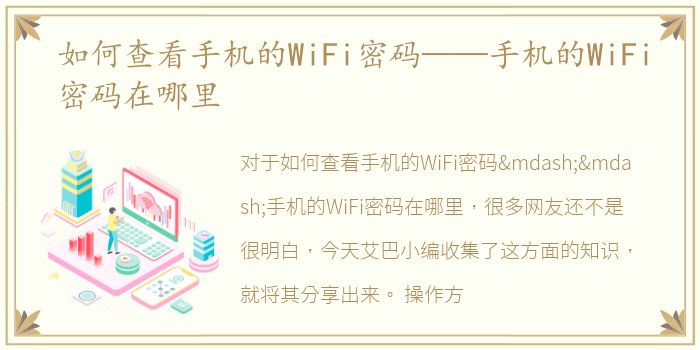 如何查看手机的WiFi密码——手机的WiFi密码在哪里