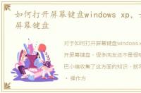 如何打开屏幕键盘windows xp，如何打开屏幕键盘