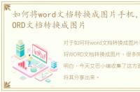 如何将word文档转换成图片手机，如何将WORD文档转换成图片