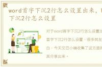 word首字下沉2行怎么设置出来，Word首字下沉2行怎么设置