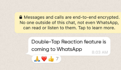WhatsApp正在为安卓推出新的双击反应功能