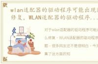 wlan适配器的驱动程序可能出现问题怎么修复，WLAN适配器的驱动程序可能出现问题