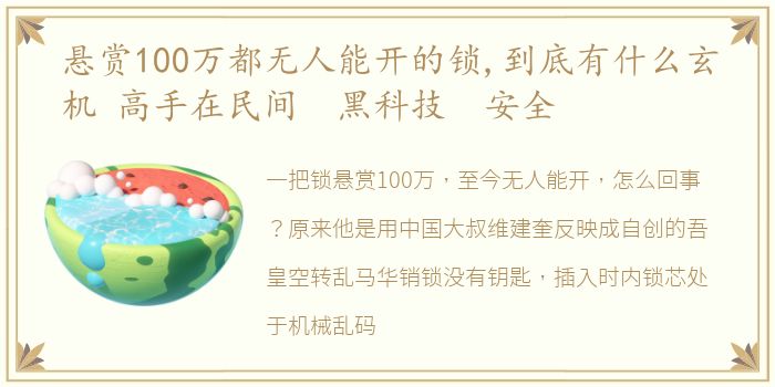 悬赏100万都无人能开的锁,到底有什么玄机 高手在民间 黑科技 安全