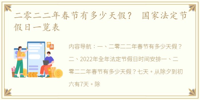 二零二二年春节有多少天假？ 国家法定节假日一览表