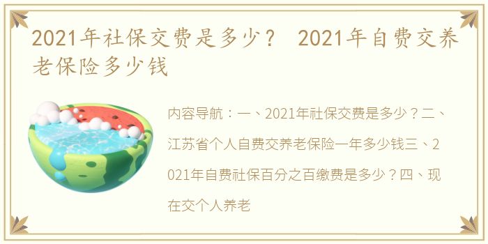 2021年社保交费是多少？ 2021年自费交养老保险多少钱