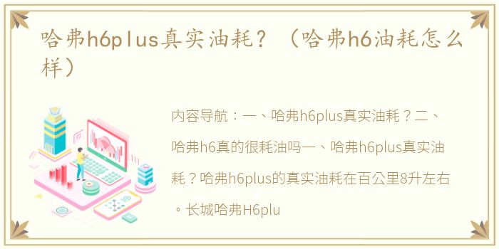 哈弗h6plus真实油耗？（哈弗h6油耗怎么样）