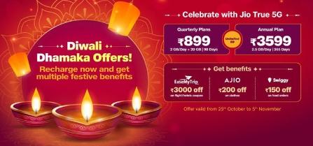 Jio Diwali Dhamaka宣布推出899卢比和3599卢比充值套餐优惠