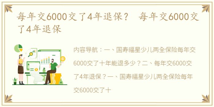 每年交6000交了4年退保？ 每年交6000交了4年退保