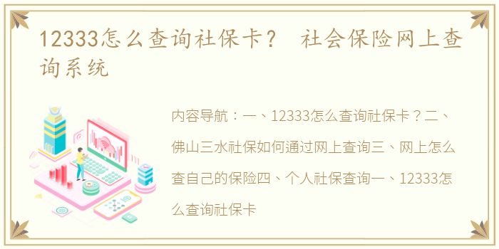 12333怎么查询社保卡？ 社会保险网上查询系统