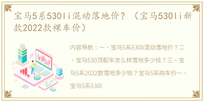 宝马5系530li混动落地价？（宝马530li新款2022款裸车价）