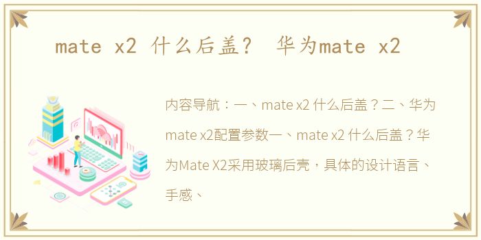 mate x2 什么后盖？ 华为mate x2